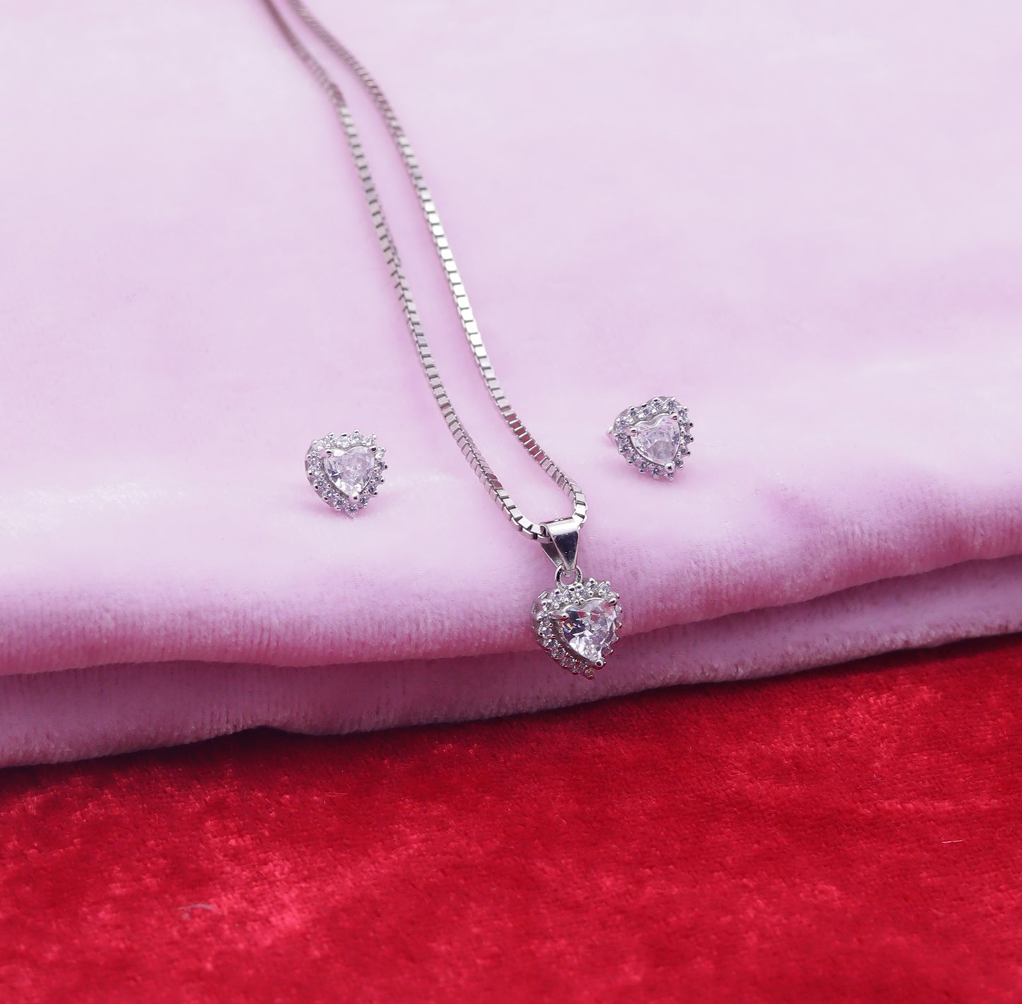 Premium Silver Heart Pendant Set