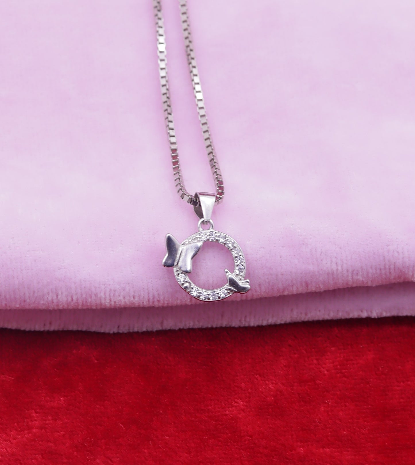 Elegant Silver Butterfly Circle Pendant Set