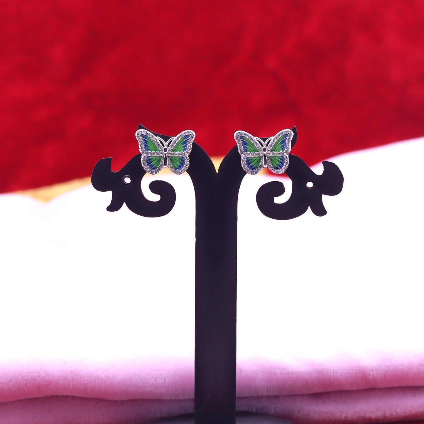 Emerald Wing Butterfly Silver Pendant Set