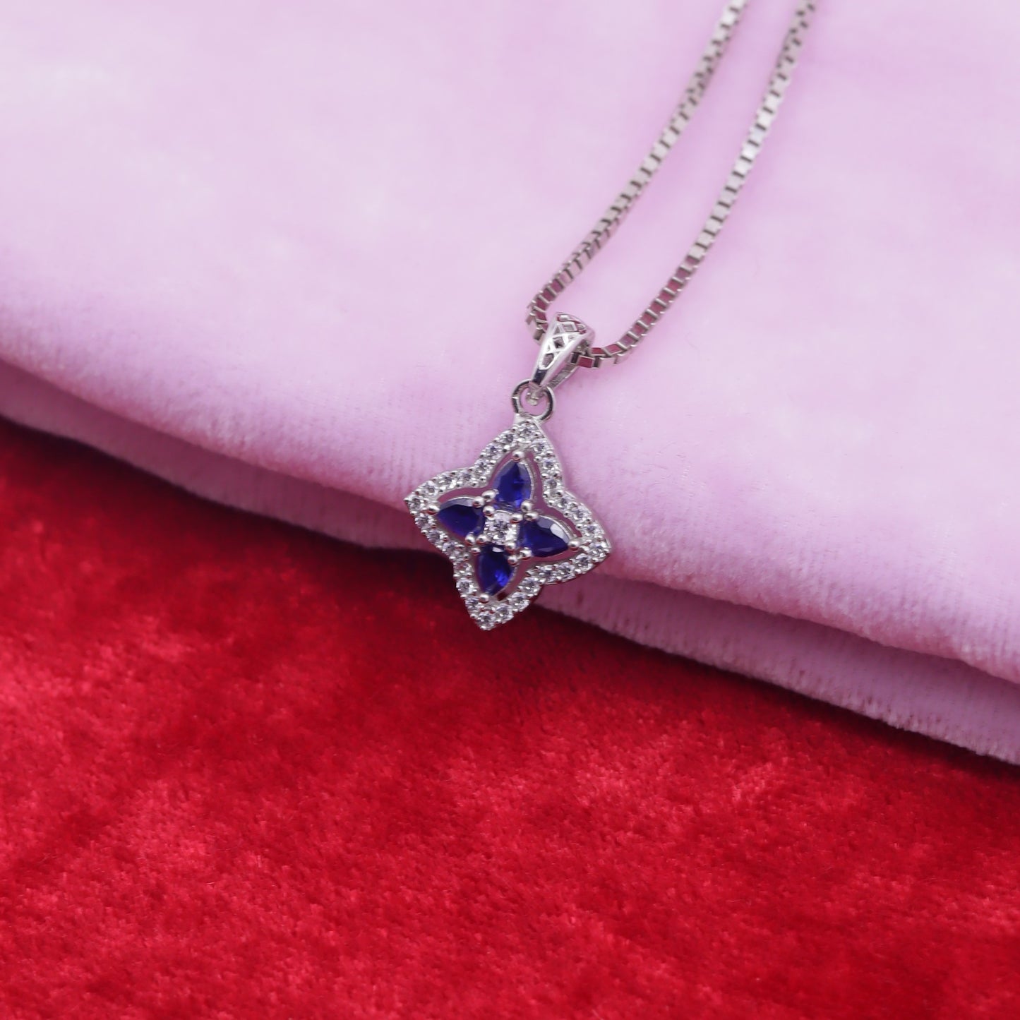 Royal Sapphire Square Silver Pendant Set