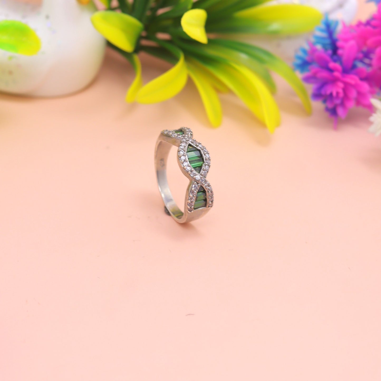 Emerald Infinity Silver Ring