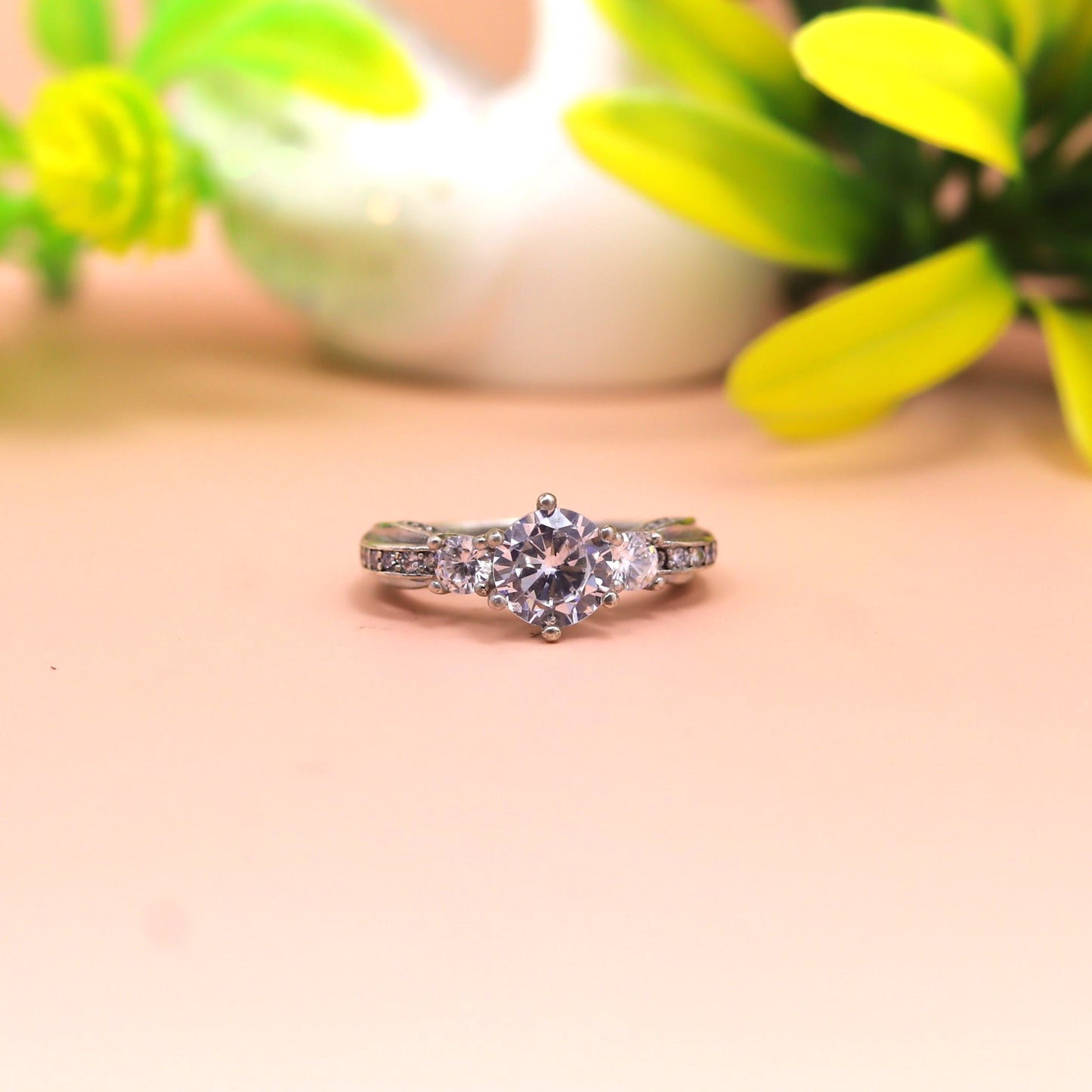 Royal Three-Stone Sparkle Silver Ring