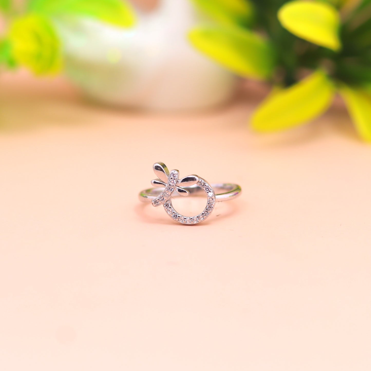 Delicate Bow Halo Silver Ring
