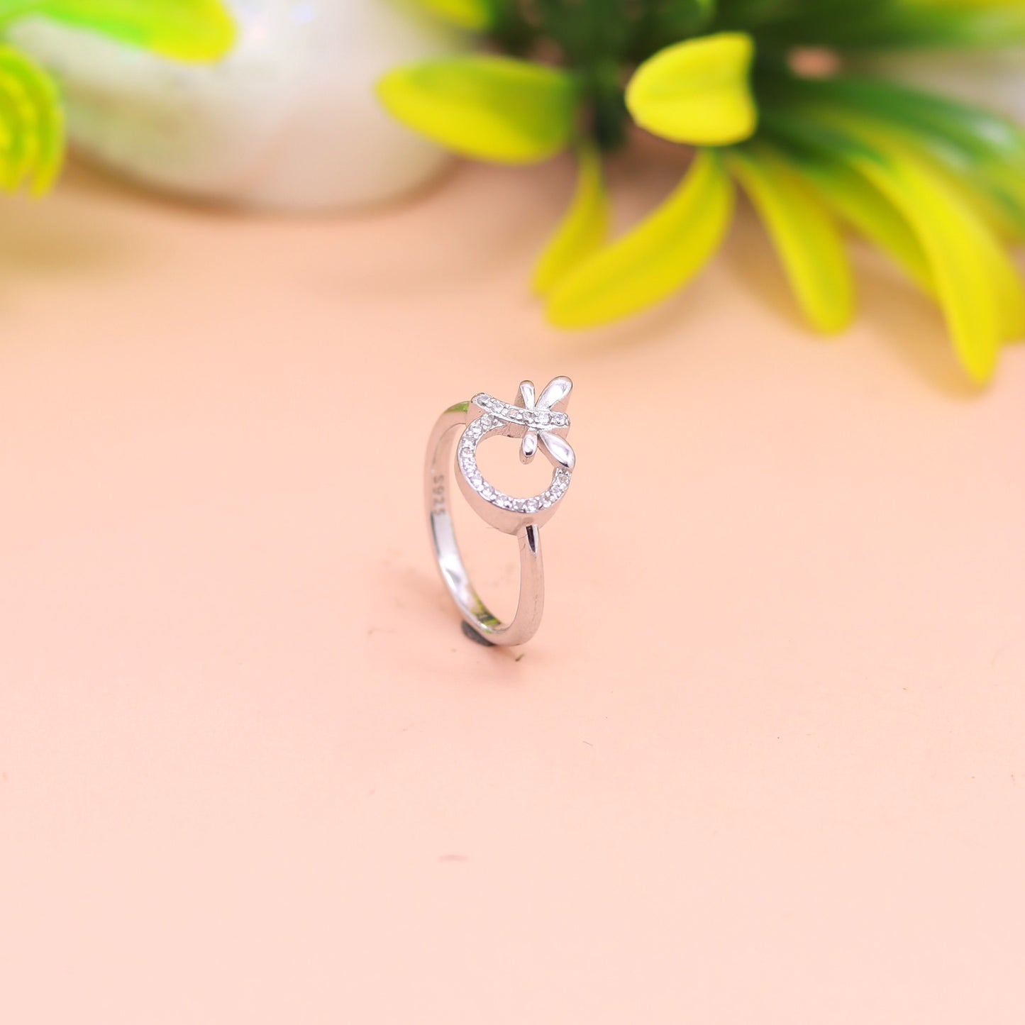 Delicate Bow Halo Silver Ring
