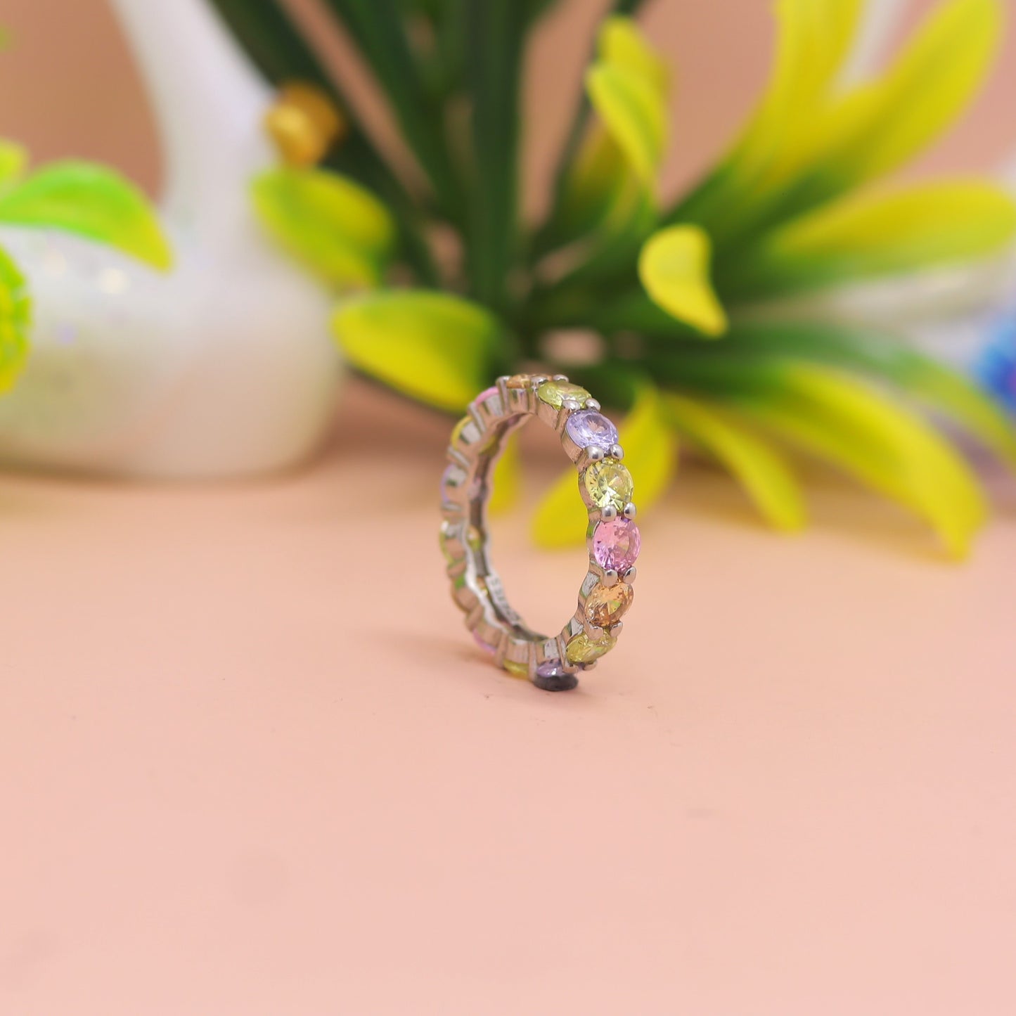 Pastel Rainbow Eternity Silver Ring