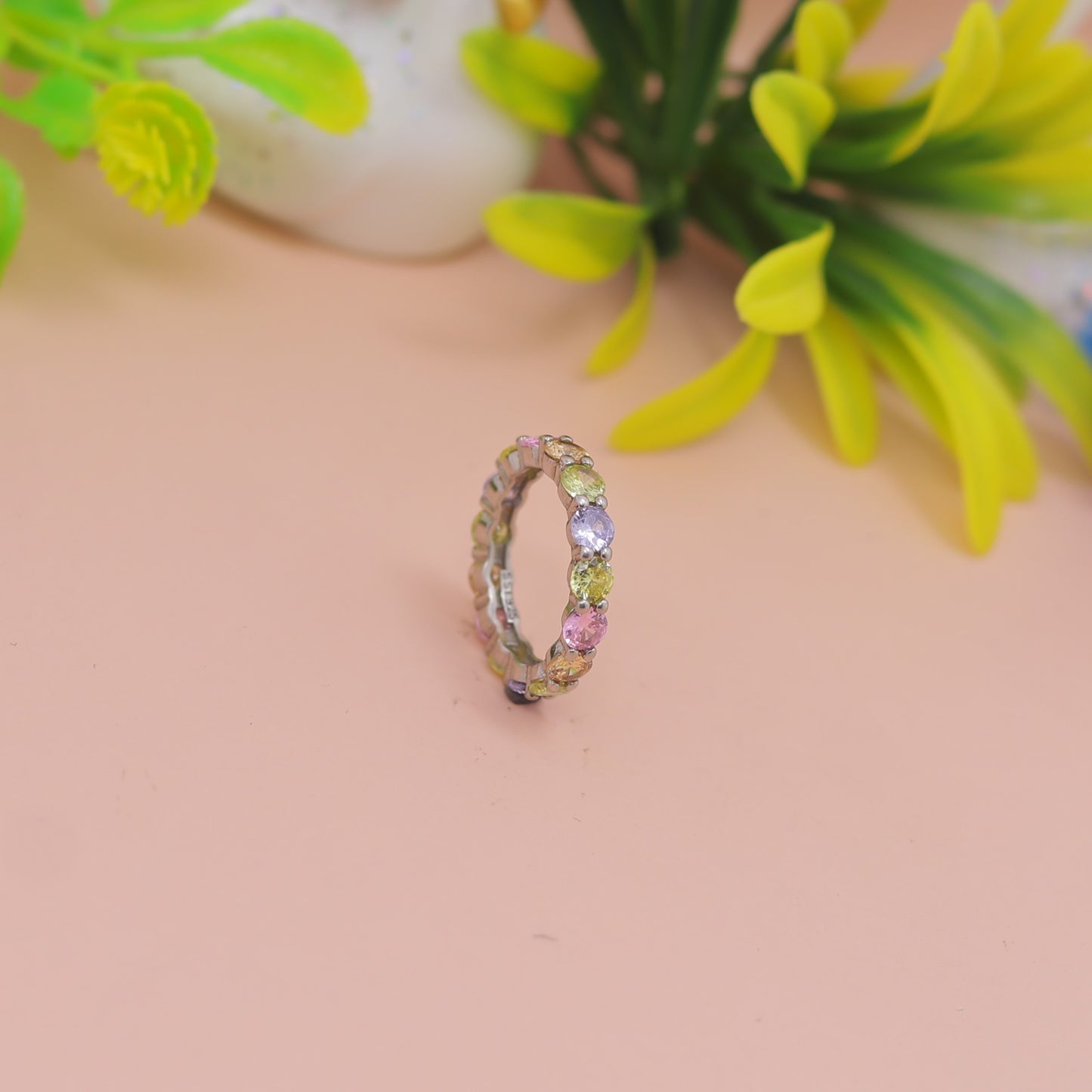 Pastel Rainbow Eternity Silver Ring