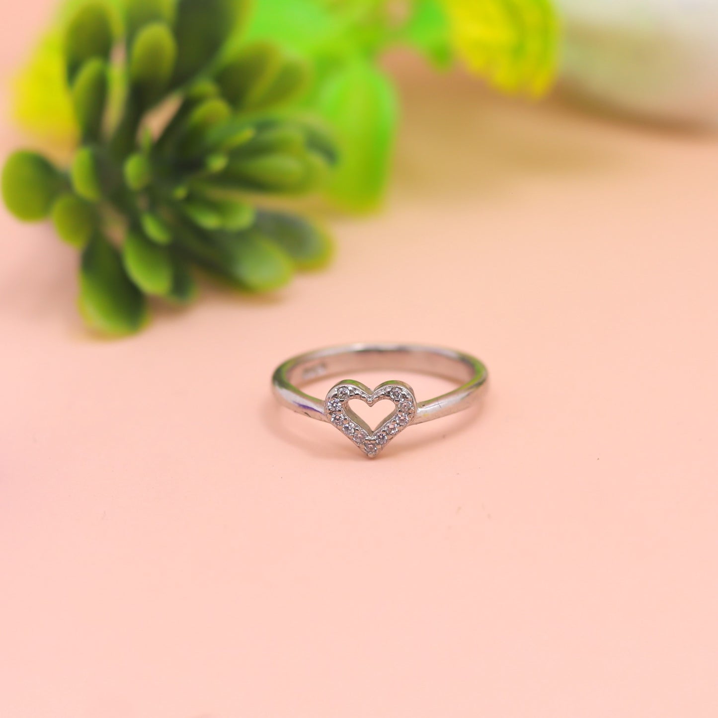 Open Heart Sparkle Silver Ring