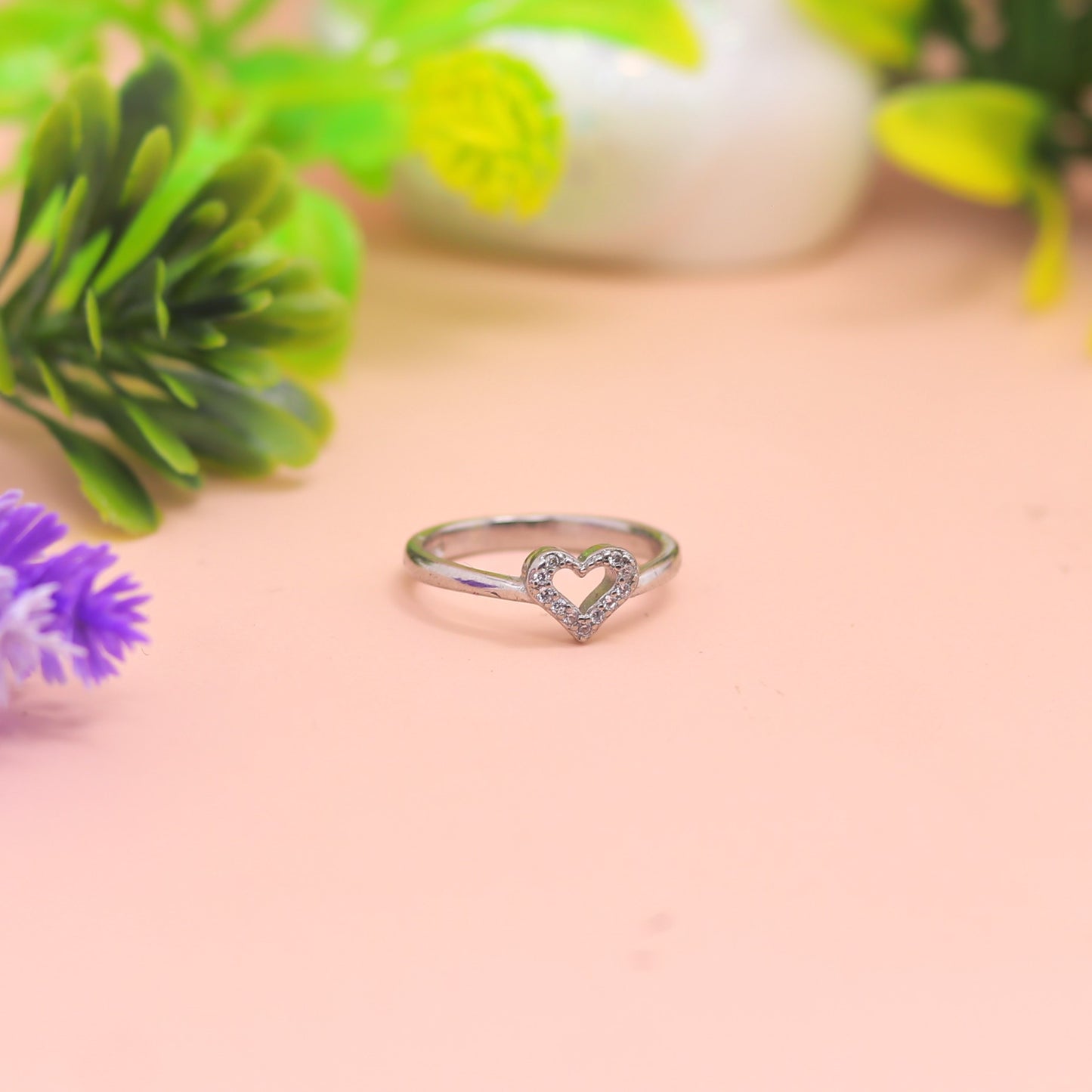 Open Heart Sparkle Silver Ring