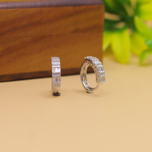 Premium Silver Baguette-Cut Hoop Earrings