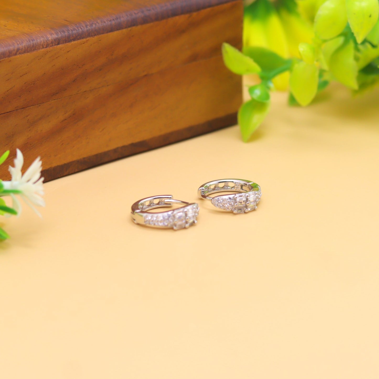 Elegant Silver Baguette-Cut Hoop Earrings