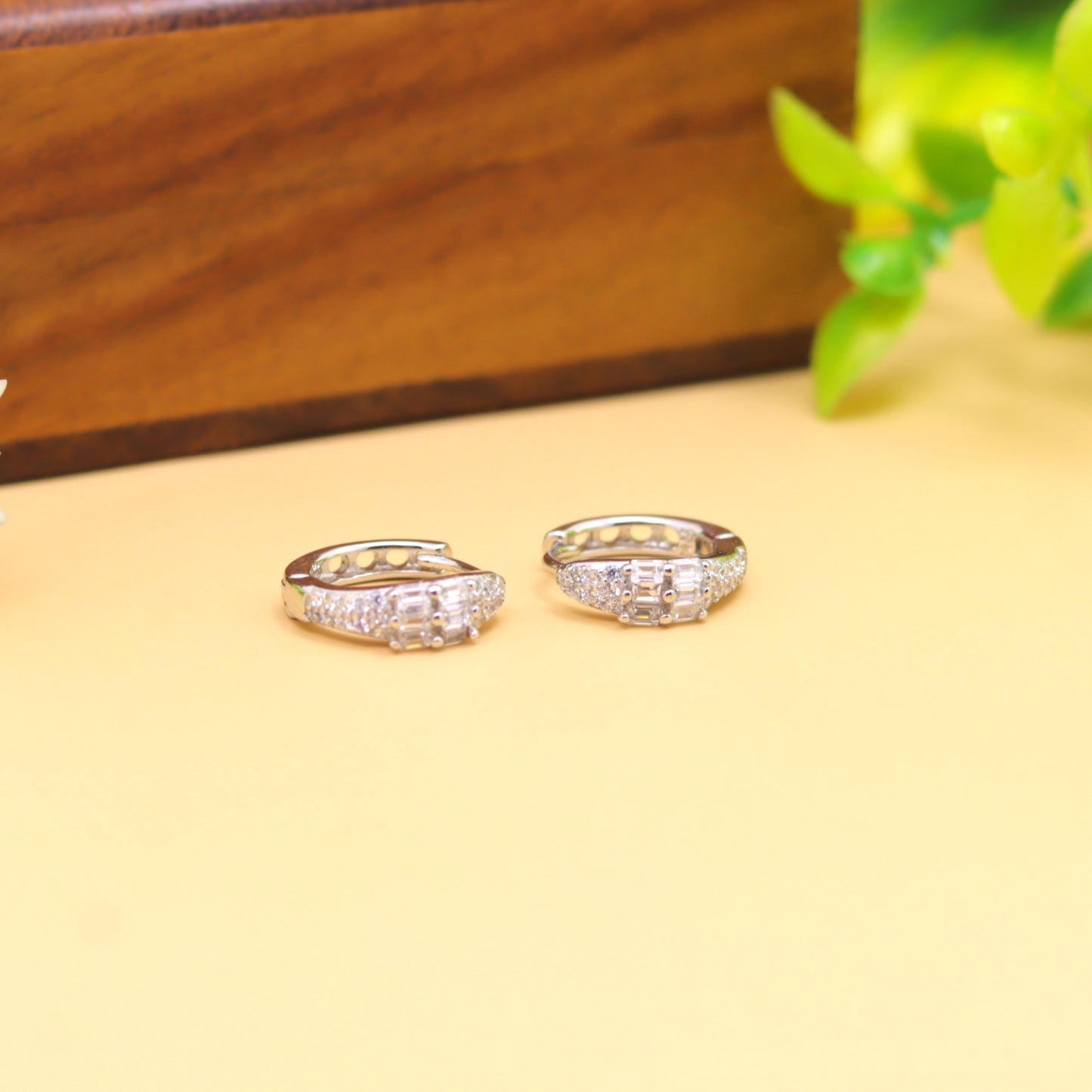 Elegant Silver Baguette-Cut Hoop Earrings