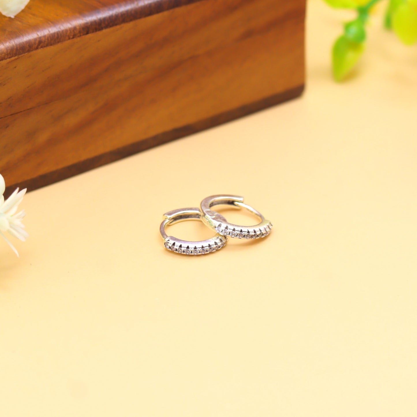 Classic Silver Stone-Studded Hoop Earrings