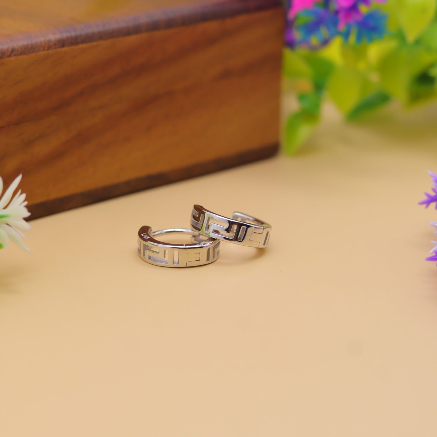 Silver Greek Key Hoop Earrings – Modern Edge