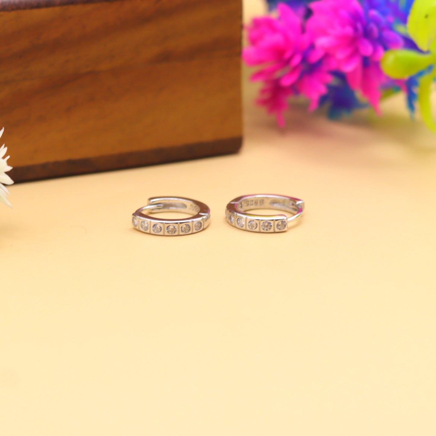 Silver Stone-Set Hoop Earrings – Minimal Sparkle