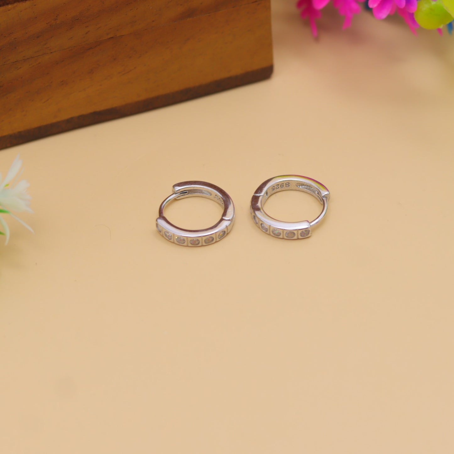 Silver Stone-Set Hoop Earrings – Minimal Sparkle