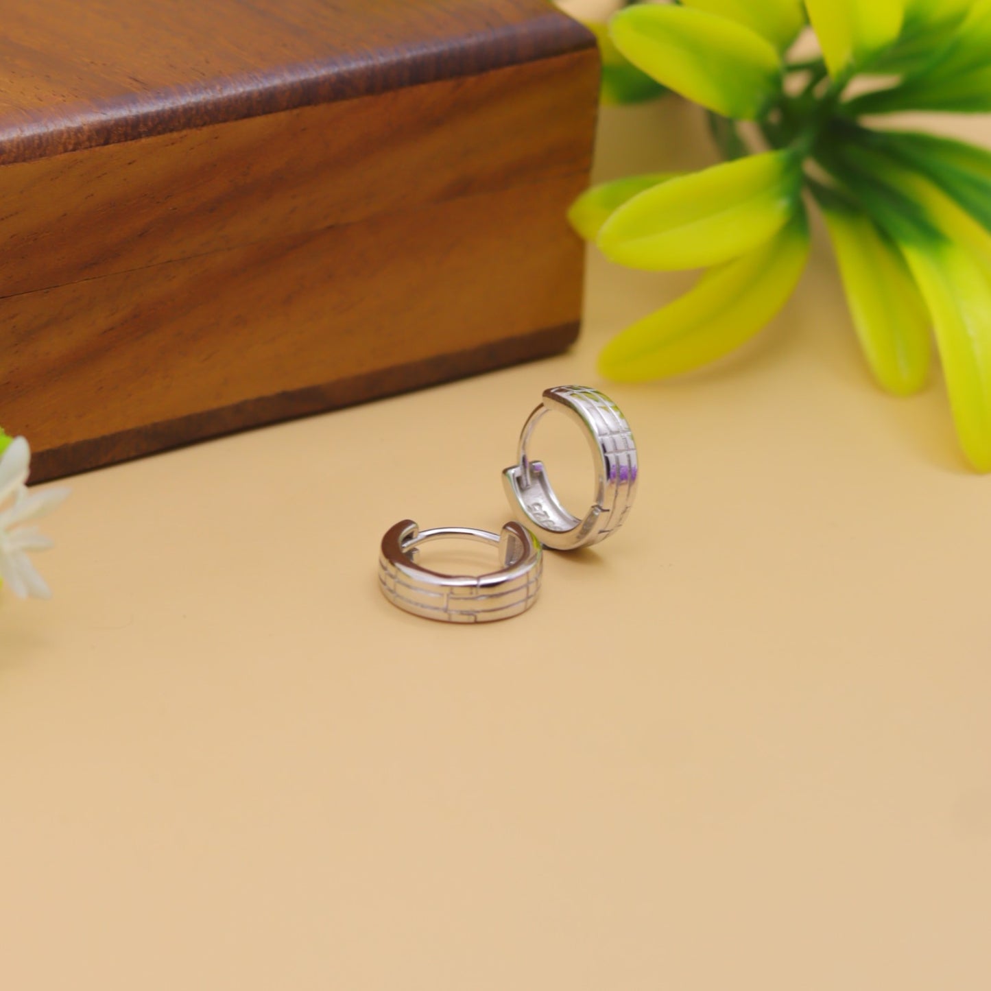 Minimal Patterned Silver Hoop Earrings