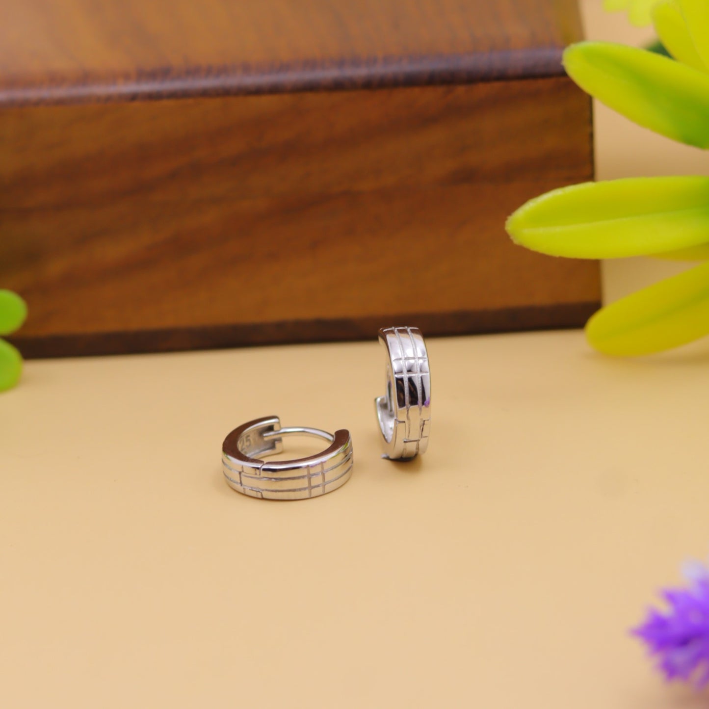 Minimal Patterned Silver Hoop Earrings