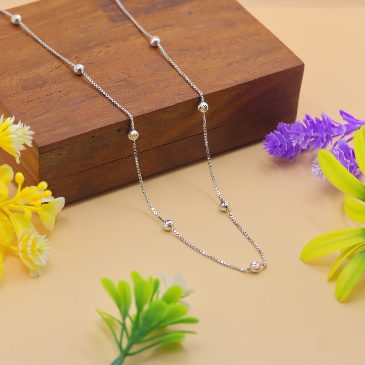 Minimal Beaded Silver Chain