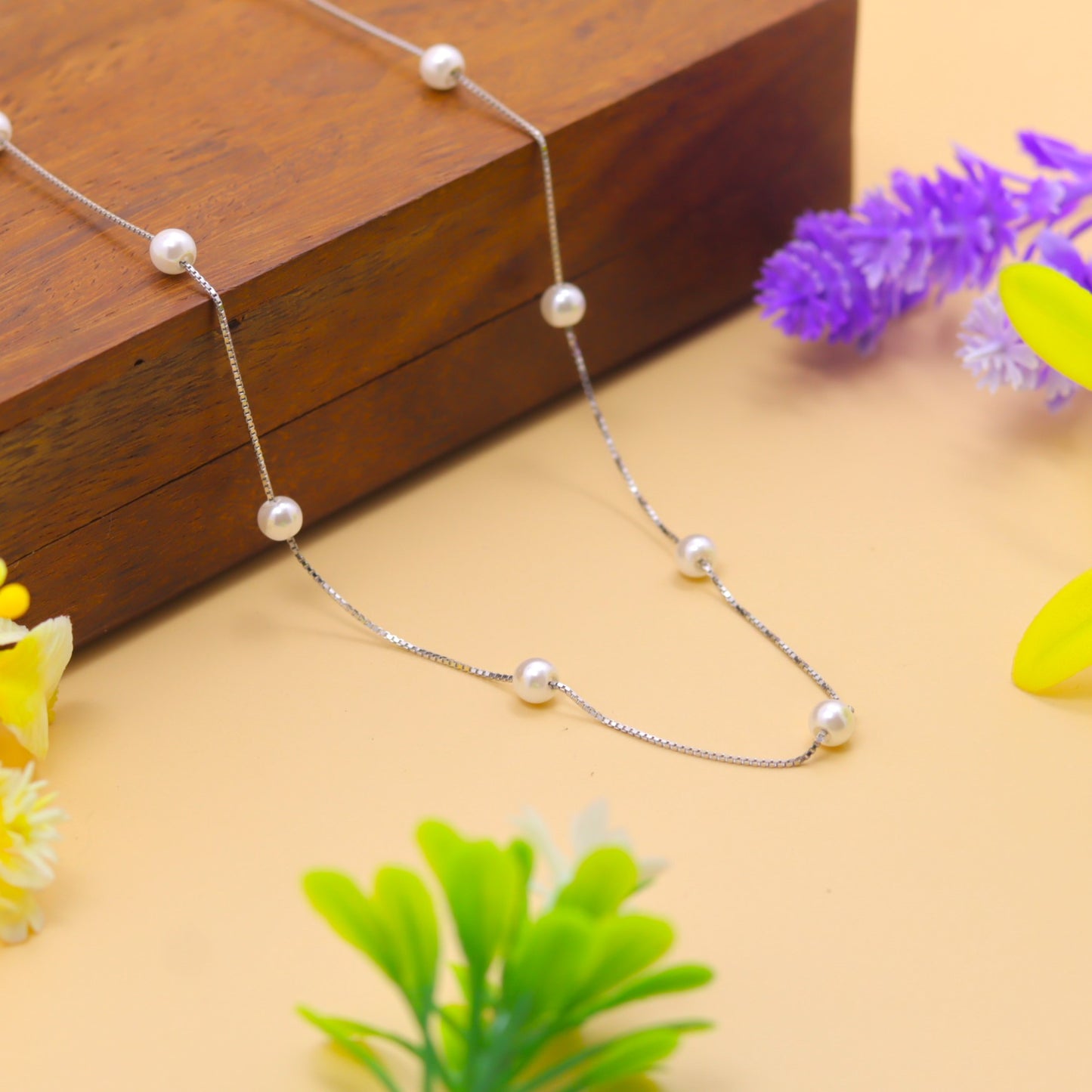 Elegant Pearl Beaded 925 Silver Chain