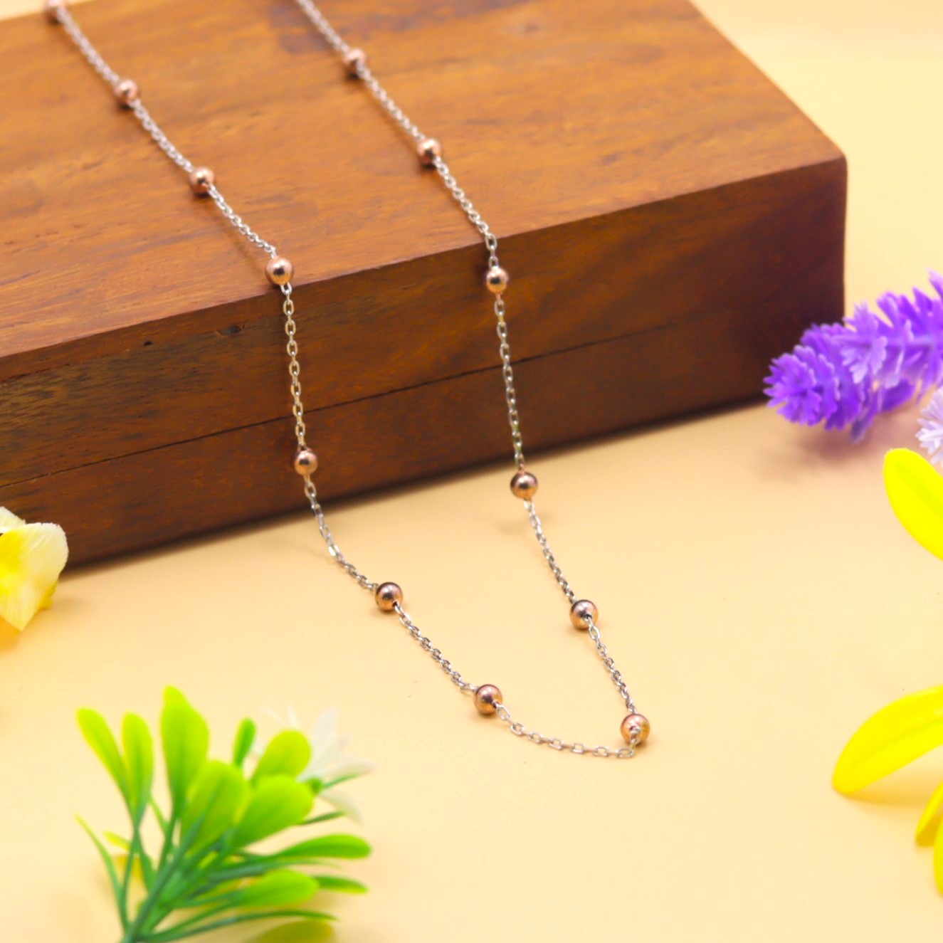 Dual Tone Beaded 925 Silver Chain