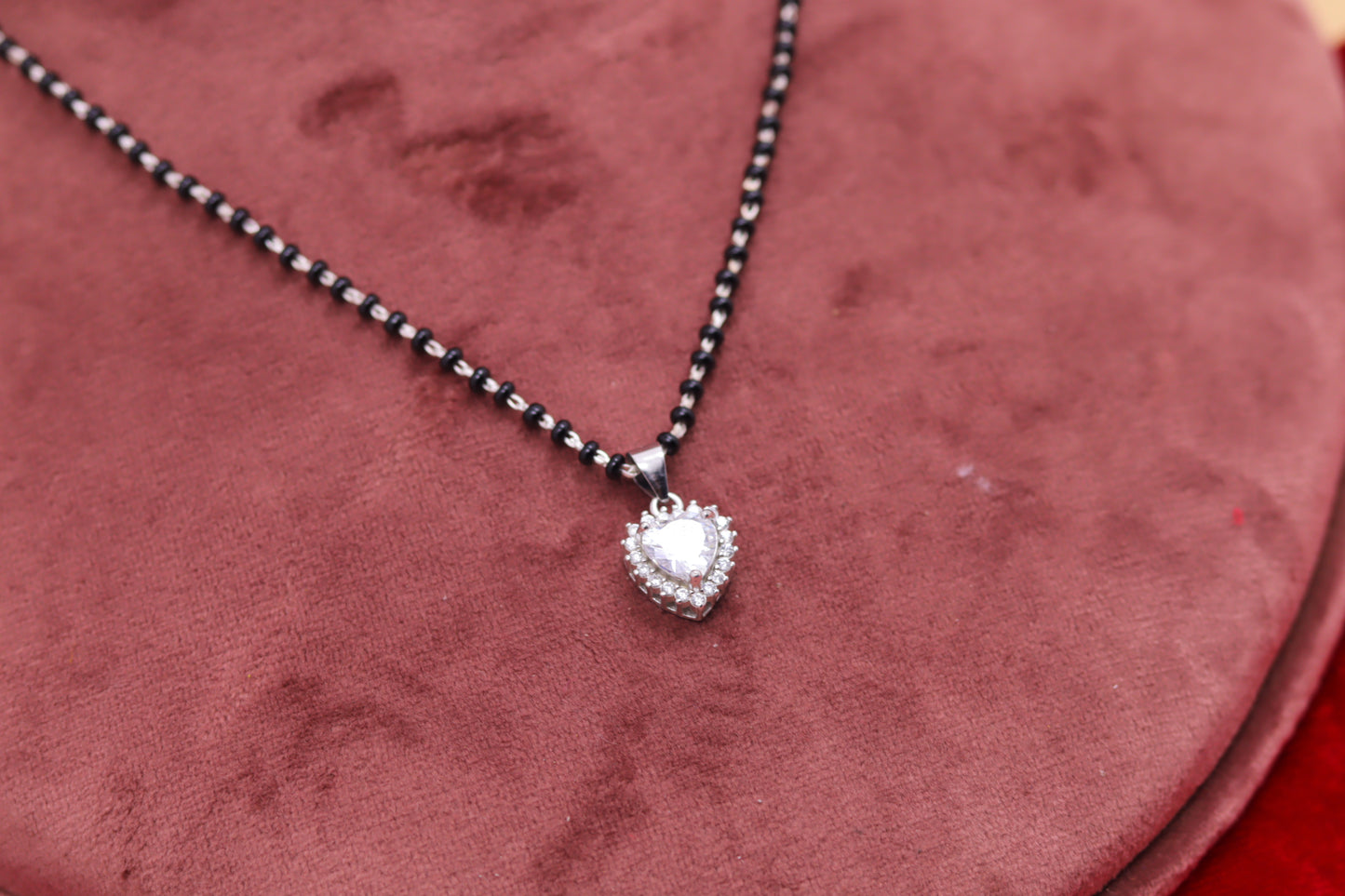 Heart-Shaped Diamond Look Silver Mangalsutra