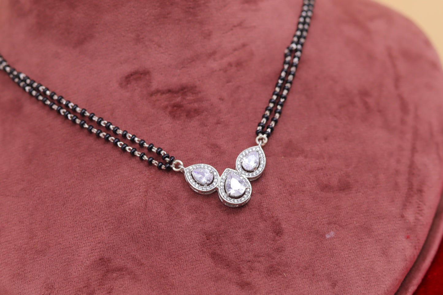 Elegant Silver Mangalsutra with Triple Teardrop Pendant