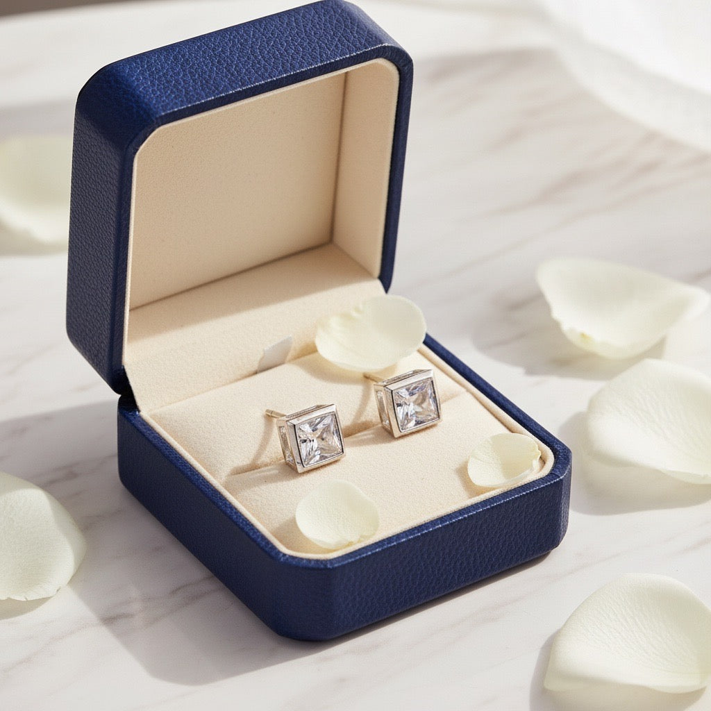 Classic Square-Cut Silver Stud