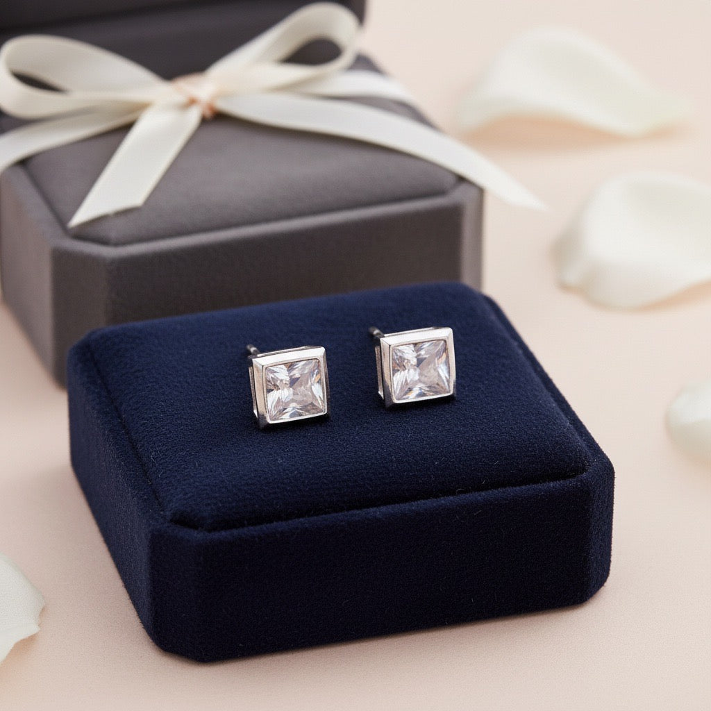 Classic Square-Cut Silver Stud
