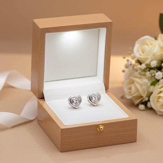 Heart-Shaped Crystal Silver Stud Earrings