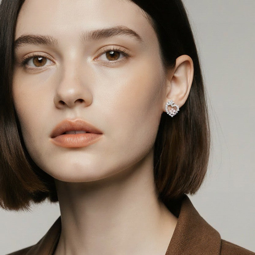 Floral Heart Silver Stud Earrings