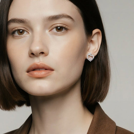 Floral Heart Silver Stud Earrings