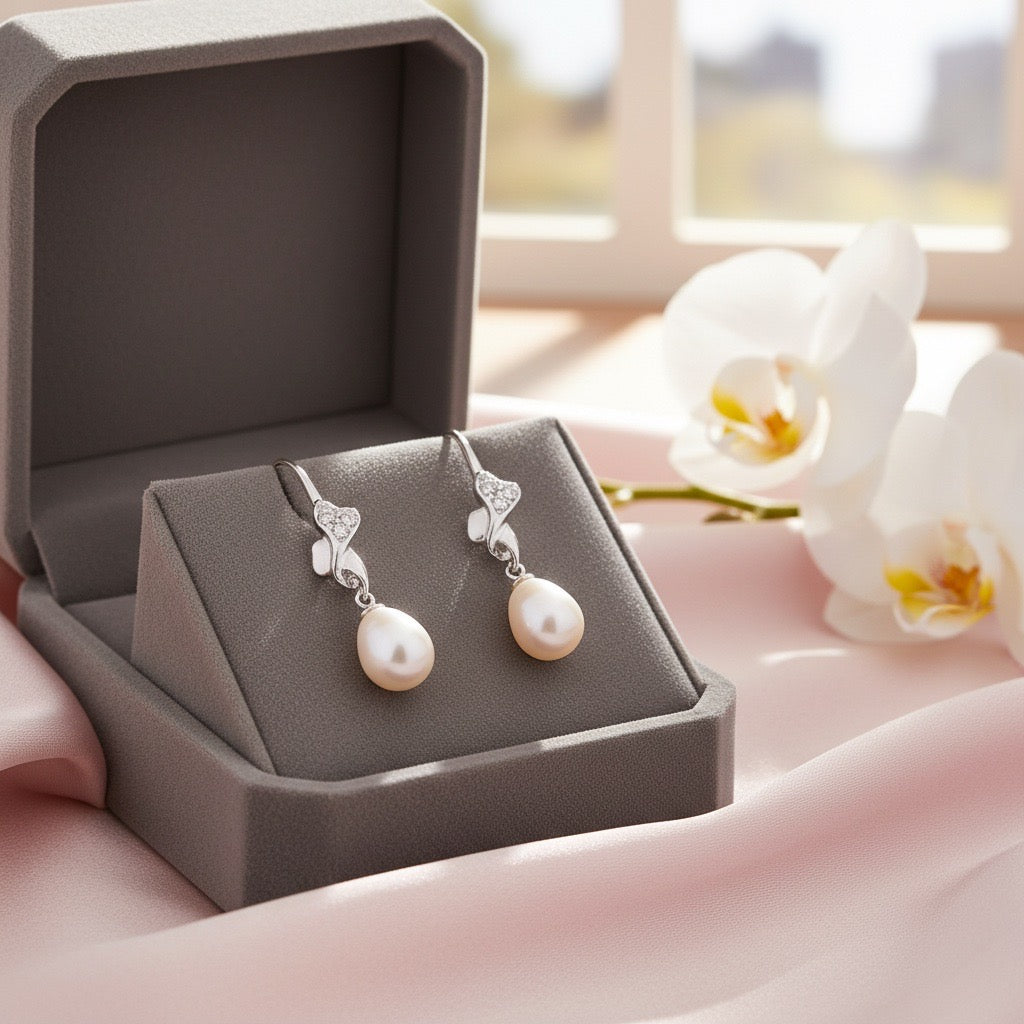 Elegant Pearl Drop Silver Earrings