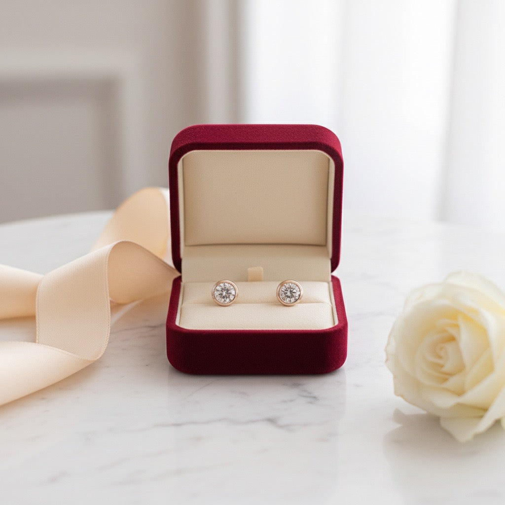 Classic Round Crystal Silver Stud Earrings