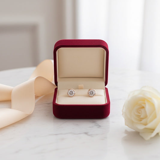 Classic Round Crystal Silver Stud Earrings