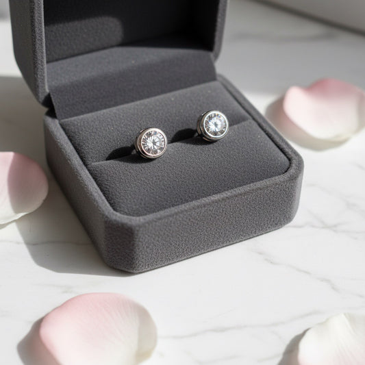 Classic Round Crystal Silver Stud Earrings