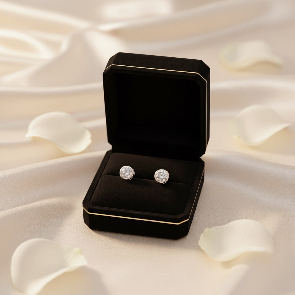 Classic Round Crystal Silver Stud Earrings