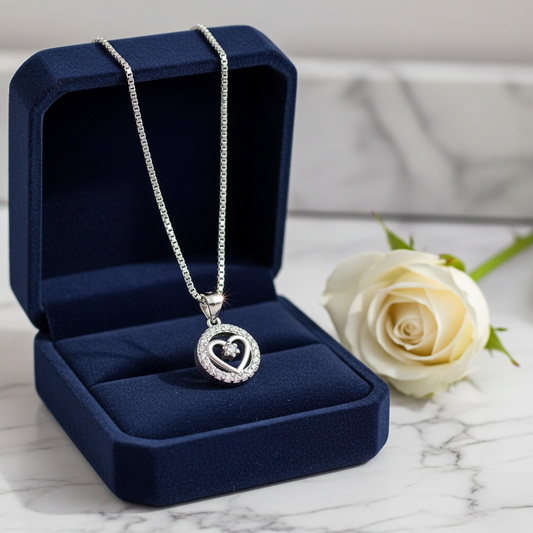 Heart-in-Circle Sparkle Pendant in 925 Sterling Silver