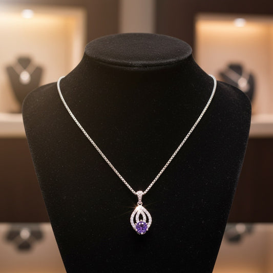 Amethyst Flame Spark Silver Pendant