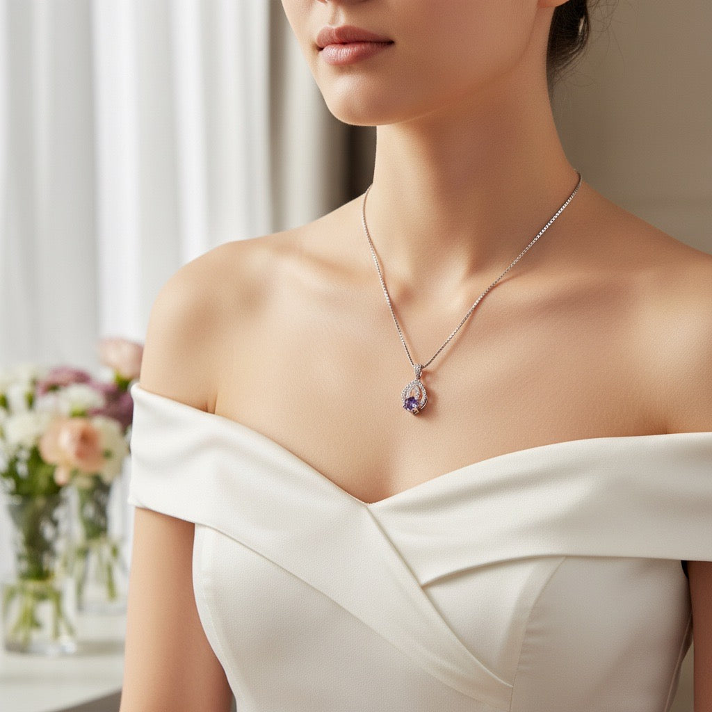 Amethyst Flame Spark Silver Pendant