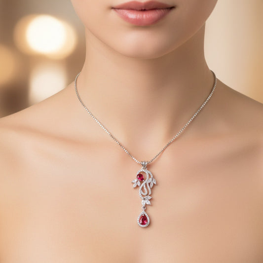 Ruby Vine Elegance Silver Pendant