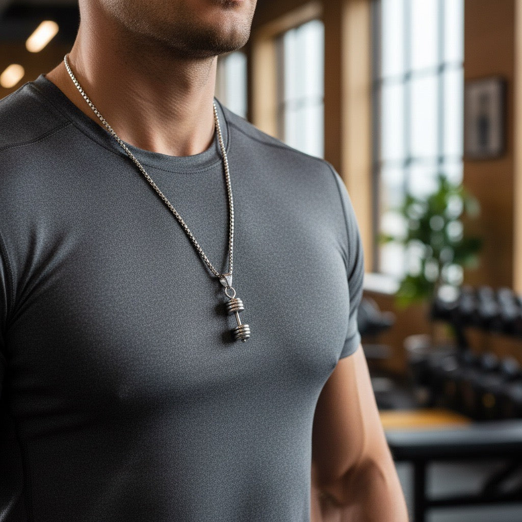Men’s Dumbbell Pendant Chain in 925 Sterling Silver