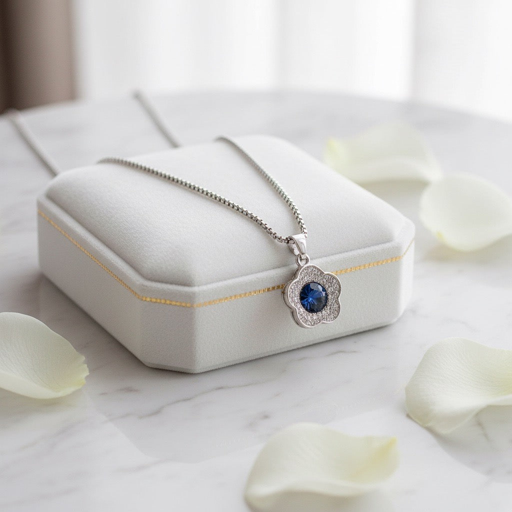 Floral Blue Stone Pendant in 925 Sterling Silver