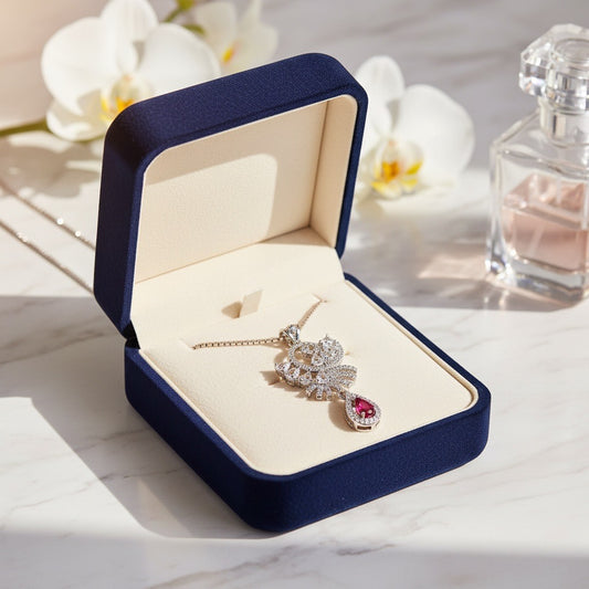 Royal Crescent Ruby Drop Silver Pendant