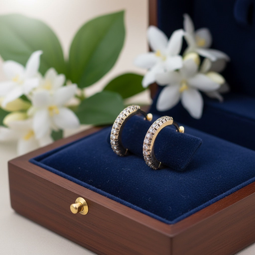 Classic Silver Stone-Studded Hoop Earrings