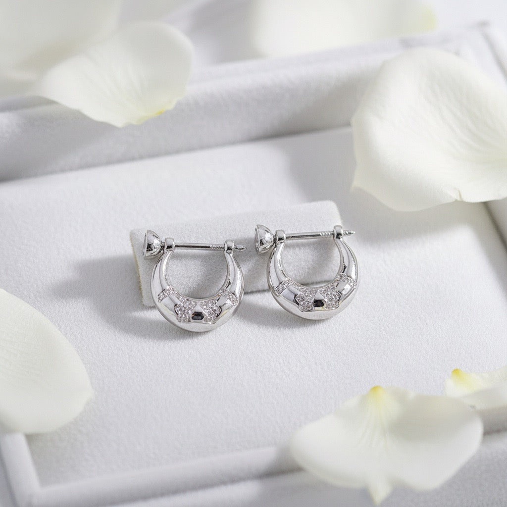 Elegant Silver Hoop Earrings with Stone Detailing