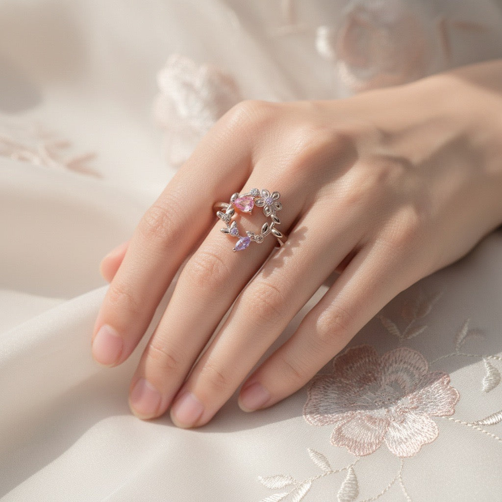 Blossom Butterfly Open Silver Ring