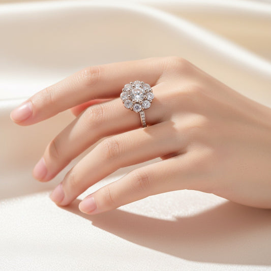 Royal Bloom Halo Silver Ring