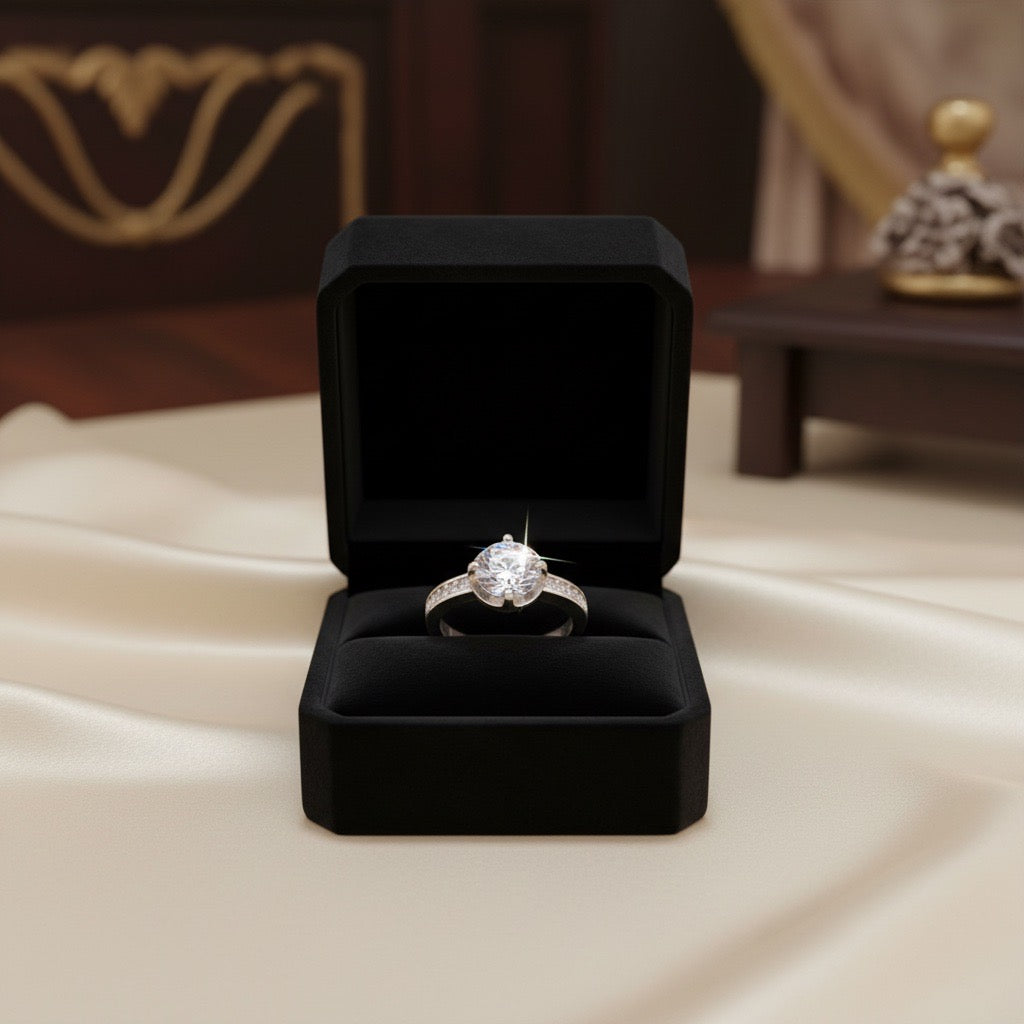 Classic Solitaire Sparkle Silver Ring