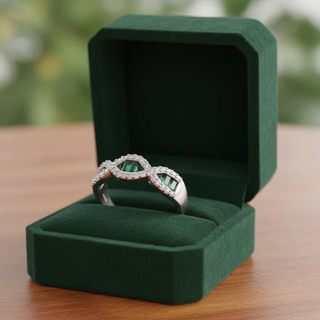 Emerald Infinity Silver Ring