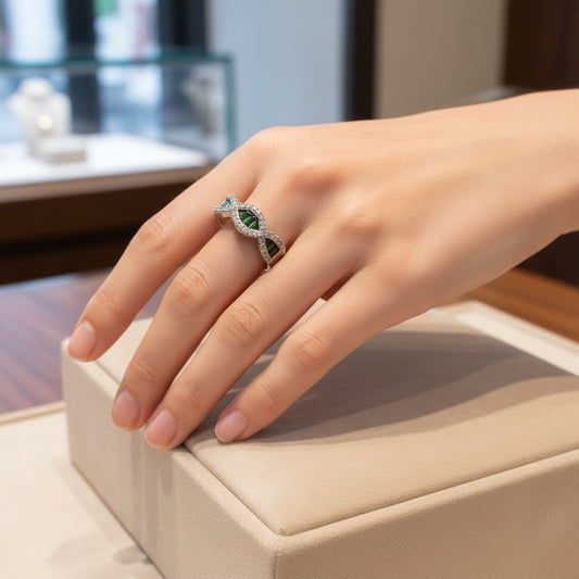 Emerald Infinity Silver Ring